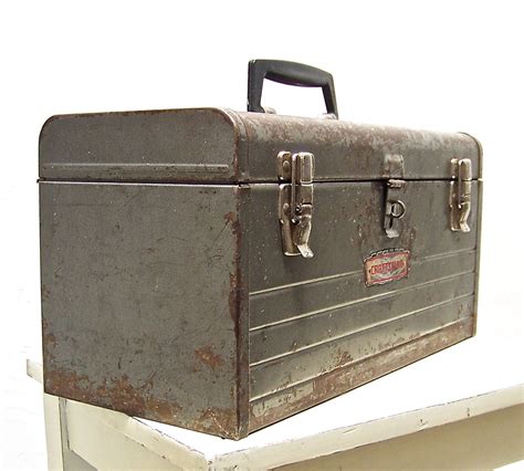 old antique metal tool box|small vintage metal tool box.